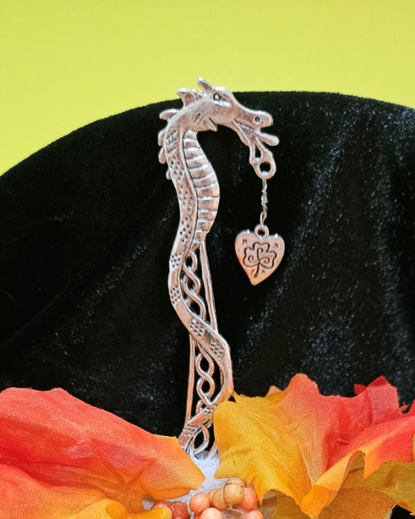 Bookhook: Silver Celtic Dragon with Shamrock charm